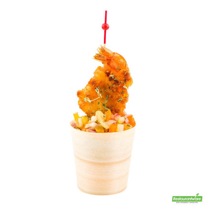 Wholesale Restaurantware Bundle: 200 3 Oz Round Natural Shaved Pinewood Cups and 200 Mini Forks- Bulk