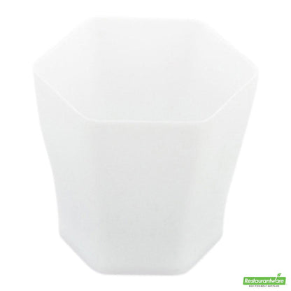 Wholesale Restaurantware Bundle: 100 2 Oz Hexagon White Plastic Glass and 100 Mini Forks- Bulk