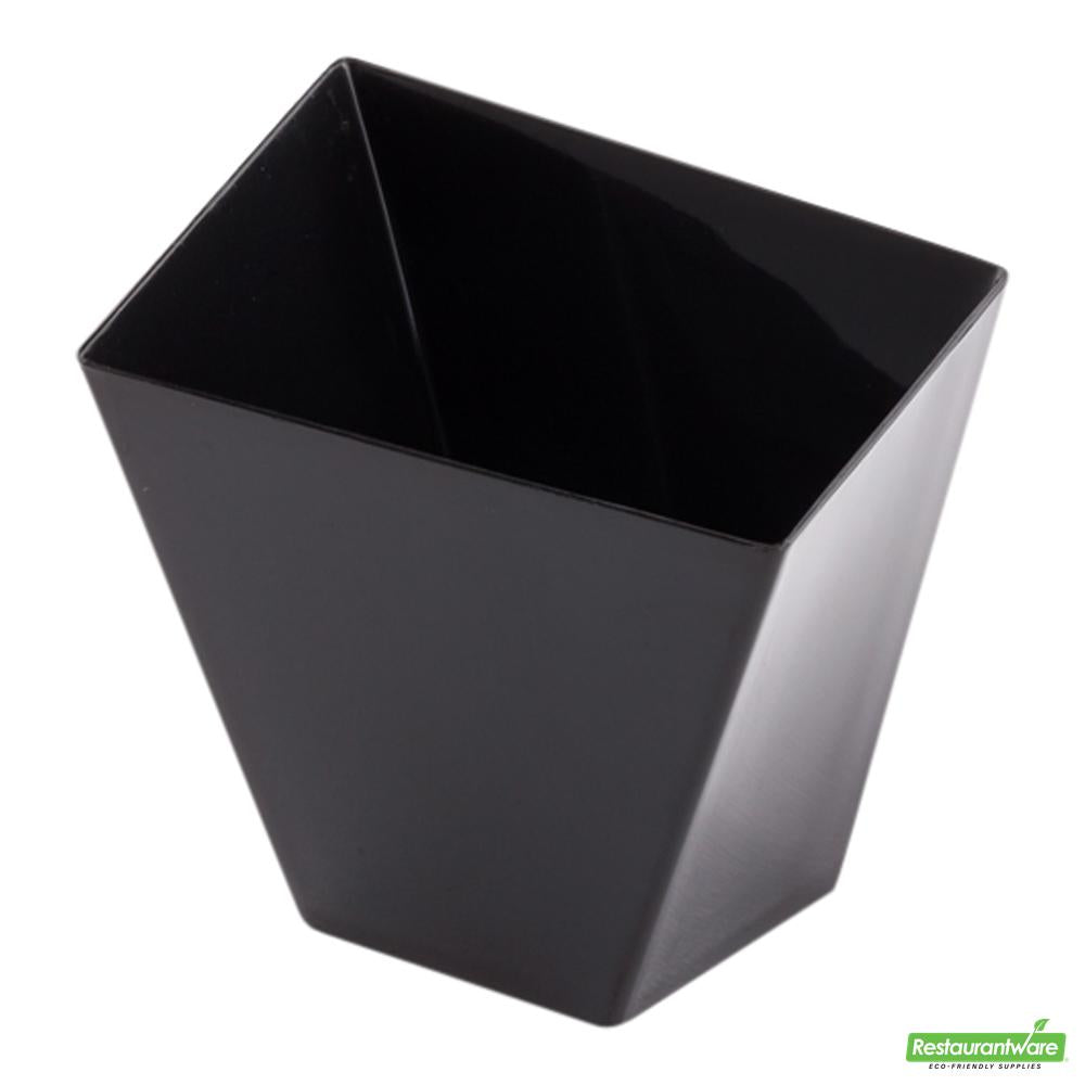 Wholesale Restaurantware Bundle: 100 2 Oz Black Plastic Girata Dessert Dish and 100 Mini Forks- Bulk