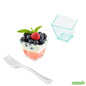 Wholesale Restaurantware Bundle: 100 2 Oz Seagreen Plastic Girata Dessert Dish and 100 Mini Forks- Bulk