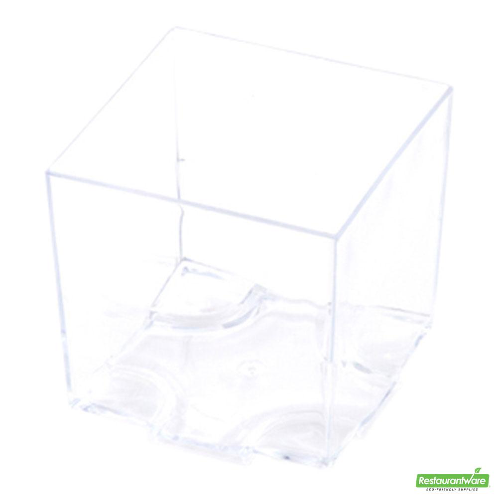 Wholesale Restaurantware Bundle: 100 3 Oz Square Clear Plastic Quadrato Cups and 100 Mini Forks- Bulk