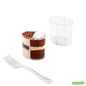 Wholesale Restaurantware Bundle: 100 4 Oz Oval Clear Plastic Duet Tasting Cups and 100 Mini Forks- Bulk