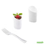 Wholesale Restaurantware Bundle: 100 3 Oz White Plastic Triangolo Shot Glass and 100 Mini Forks- Bulk