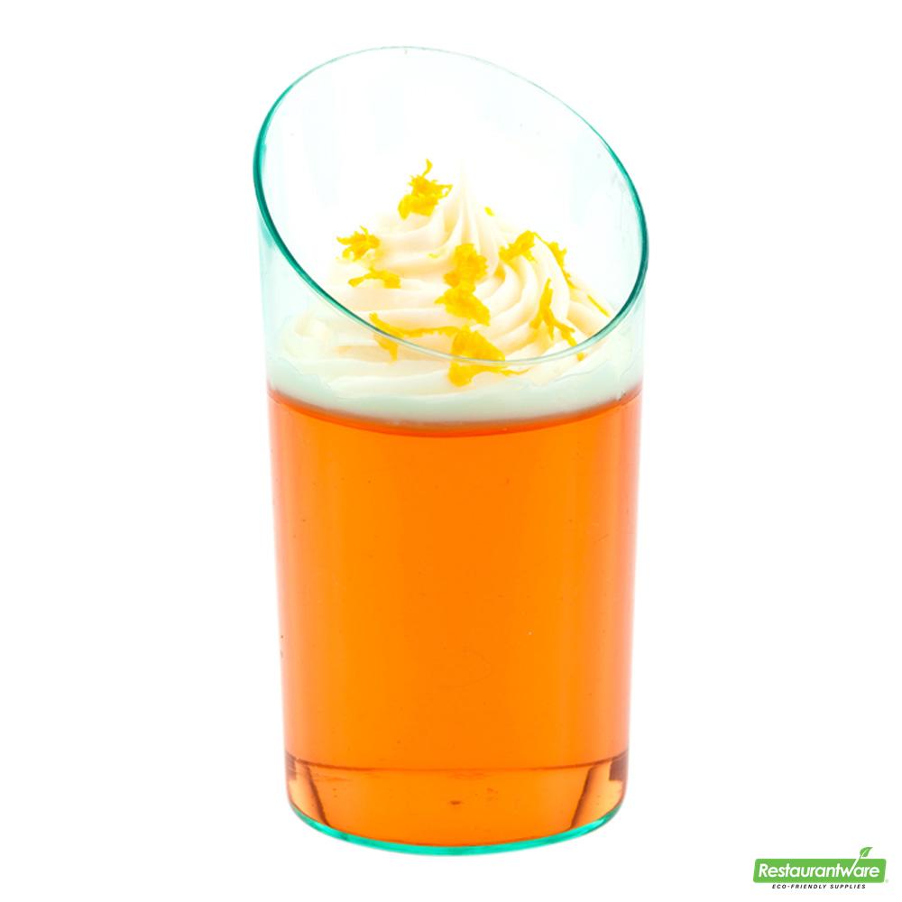 Wholesale Restaurantware Bundle: 100 3 Oz Seagreen Plastic Incline Shot Glass and 100 Mini Forks- Bulk