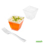 Wholesale Restaurantware Bundle: 300 2 Oz Square Clear Plastic Mini Kova Cups and 300 Mini Forks- Bulk
