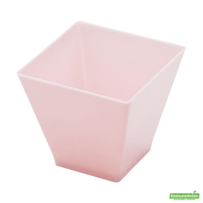 Wholesale Restaurantware Bundle: 100 2 Oz Powder Pink Plastic Mini Kova Cups and 100 Mini Forks- Bulk