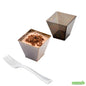 Wholesale Restaurantware Bundle: 100 2 Oz Smoked Gray Plastic Mini Kova Cups and 100 Mini Forks- Bulk