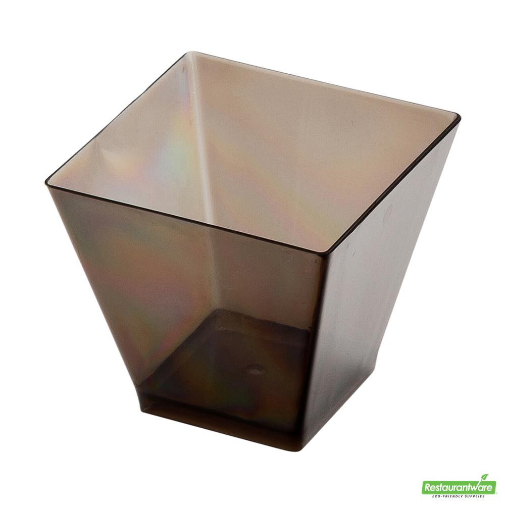 Wholesale Restaurantware Bundle: 100 2 Oz Smoked Gray Plastic Mini Kova Cups and 100 Mini Forks- Bulk