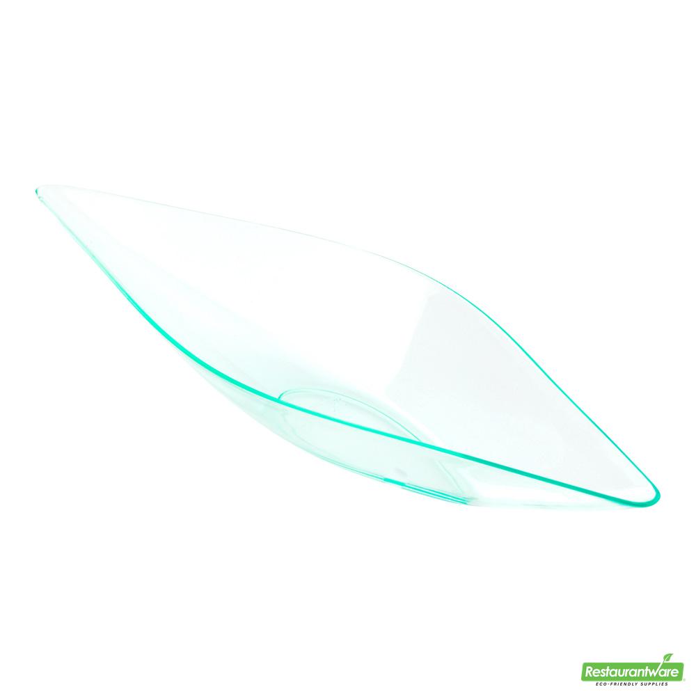 Wholesale Restaurantware Bundle: 100 Diamond Seagreen 5 Plastic Canoe Dish and 100 Mini Forks- Bulk