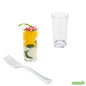 Wholesale Restaurantware Bundle: 100 2 Oz Clear Plastic Cannello Shot Glass and 100 Mini Forks- Bulk