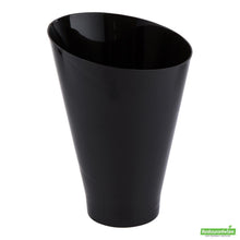 Wholesale Restaurantware Bundle: 100 7 Oz Round Black Plastic Incline Glass and 100 Mini Forks- Bulk