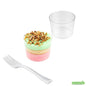 Wholesale Restaurantware Bundle: 100 6 Oz Round Clear Plastic Cylindro Cups and 100 Mini Forks- Bulk