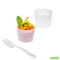 Wholesale Restaurantware Bundle: 100 6 Oz Round White Plastic Cylindro Cups and 100 Mini Forks- Bulk