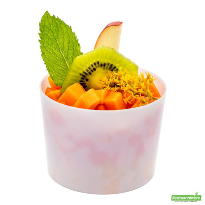 Wholesale Restaurantware Bundle: 100 6 Oz Round White Plastic Cylindro Cups and 100 Mini Forks- Bulk