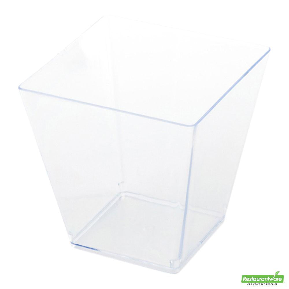 Wholesale Restaurantware Bundle: 100 8 Oz Square Clear Plastic Large Kova Cups and 100 Mini Forks- Bulk