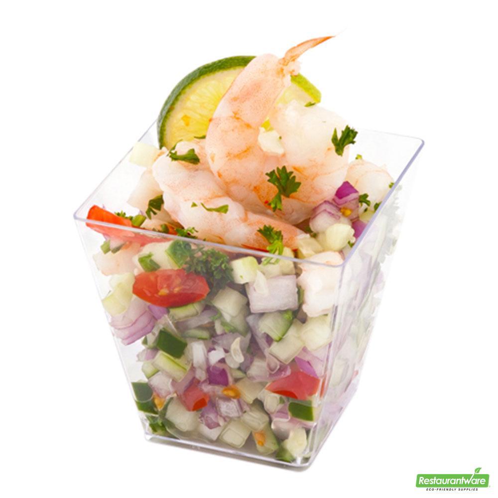 Wholesale Restaurantware Bundle: 100 8 Oz Square Clear Plastic Large Kova Cups and 100 Mini Forks- Bulk