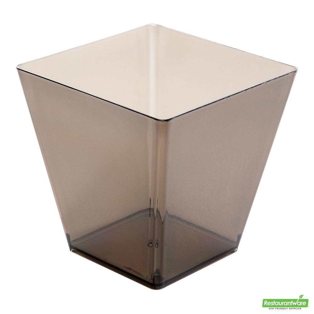 Wholesale Restaurantware Bundle: 100 8 Oz Square Smoked Gray Plastic Kova Cups and 100 Mini Forks- Bulk