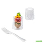 Wholesale Restaurantware Bundle: 100 2 Oz Clear Plastic Double Walled Cups and 100 Mini Forks- Bulk
