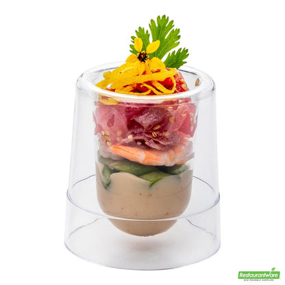 Wholesale Restaurantware Bundle: 100 2 Oz Clear Plastic Double Walled Cups and 100 Mini Forks- Bulk