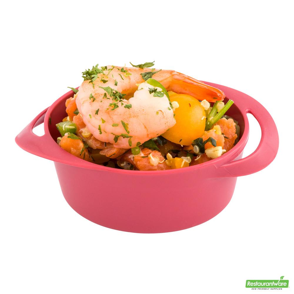 Wholesale Restaurantware Bundle: 100 3 Oz Round Red Plastic Mini Infinity Pots and 100 Mini Forks- Bulk