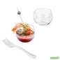 Wholesale Restaurantware Bundle: 100 2 Oz Sphere Clear Plastic Cups and 100 Mini Forks- Bulk
