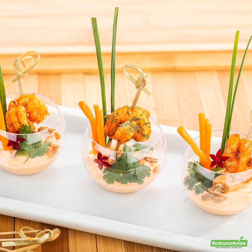 Wholesale Restaurantware Bundle: 100 2 Oz Sphere Clear Plastic Cups and 100 Mini Forks- Bulk