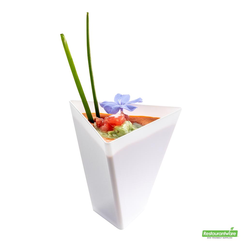 Wholesale Restaurantware Bundle: 100 4 Oz White Plastic Torcente Dessert Cups and 100 Mini Forks- Bulk