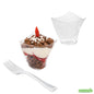 Wholesale Restaurantware Bundle: 100 4 Oz Clear Plastic Mini Muttenberg Cups and 100 Mini Forks- Bulk