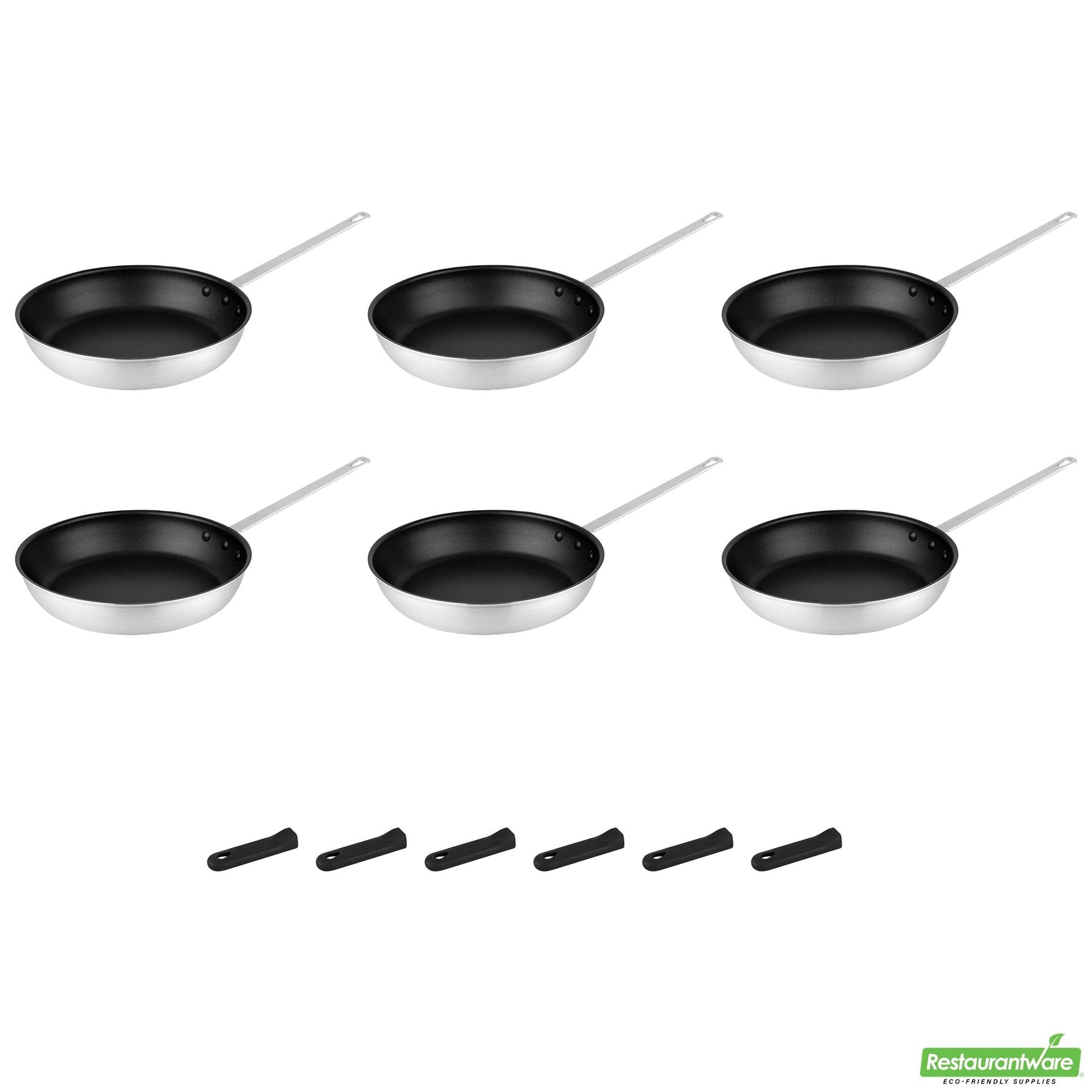 Wholesale Restaurantware Bundle: 6 Aluminum 12" Non-Stick Fry Pans and 6 Black Sleeves- Bulk
