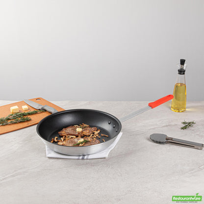 Wholesale Restaurantware Bundle: 6 Aluminum 14" Non-Stick Fry Pans and 6 Red Sleeves- Bulk