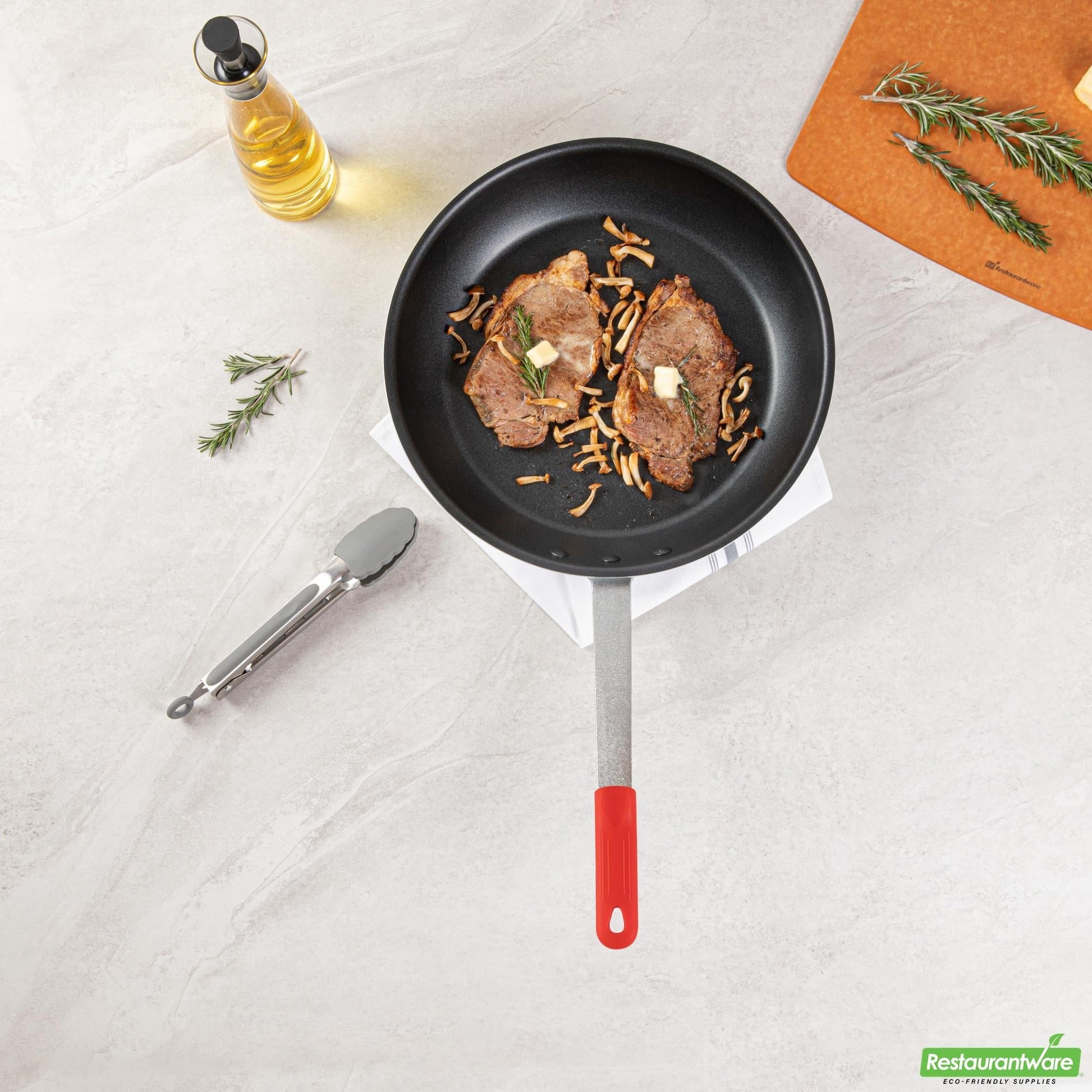 Wholesale Restaurantware Bundle: 6 Aluminum 14" Non-Stick Fry Pans and 6 Red Sleeves- Bulk