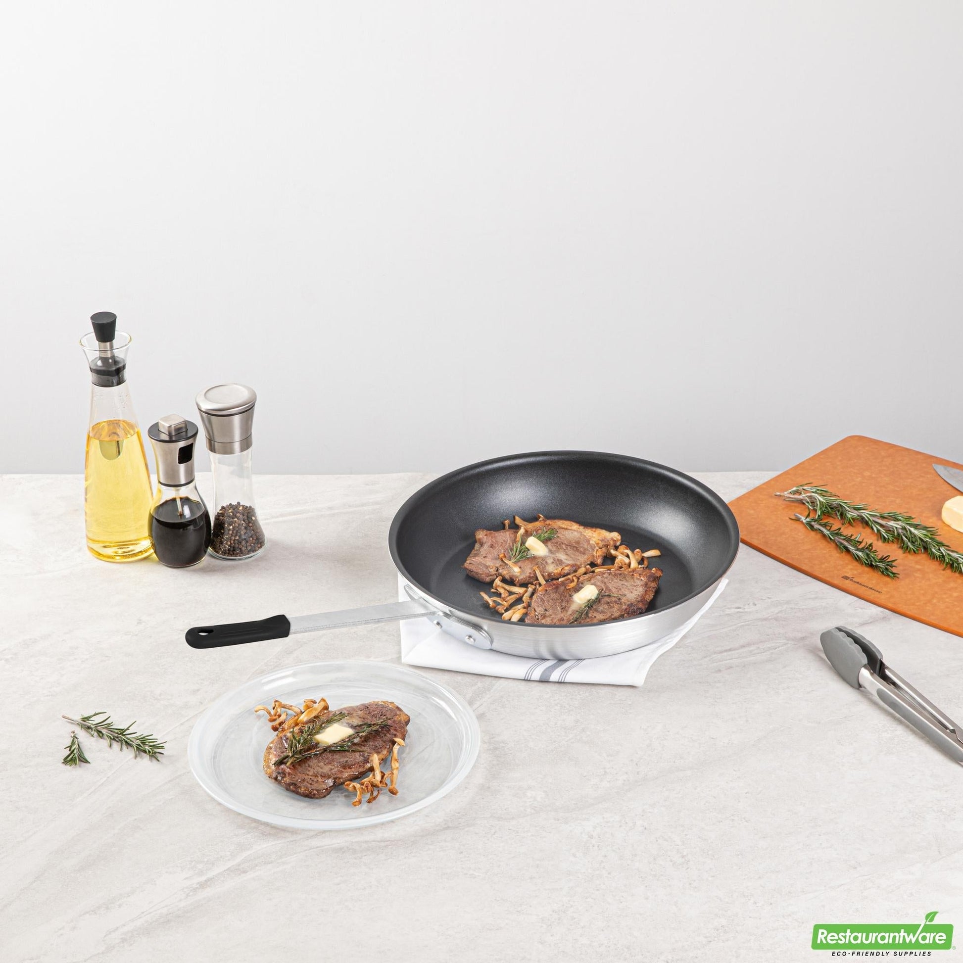 Wholesale Restaurantware Bundle: 1 Aluminum 14" Non-Stick Fry Pan and 1 Black Sleeve- Bulk