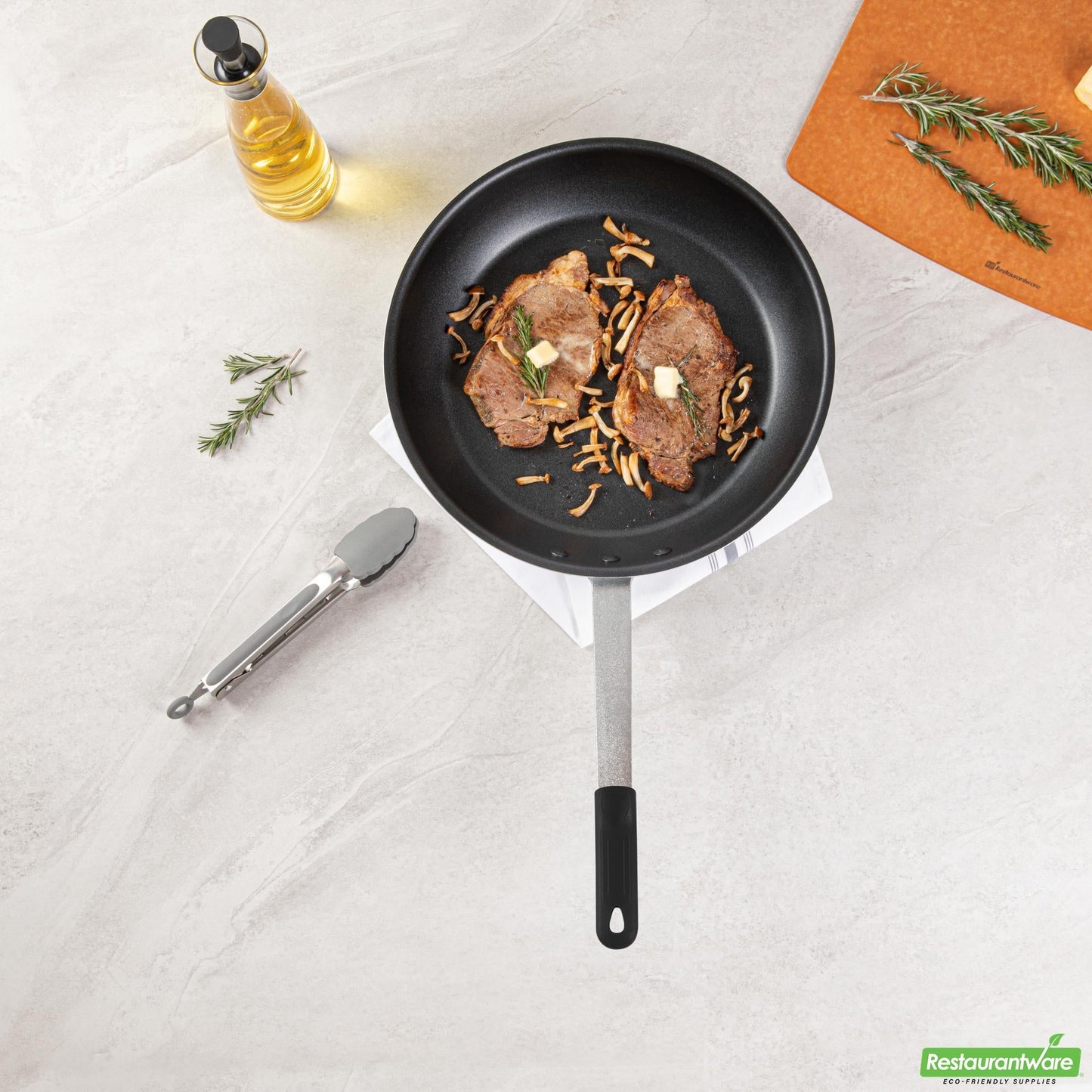Wholesale Restaurantware Bundle: 1 Aluminum 14" Non-Stick Fry Pan and 1 Black Sleeve- Bulk