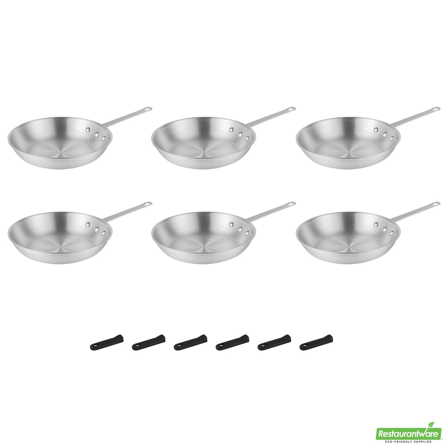 Wholesale Restaurantware Bundle: 6 Aluminum 10" Fry Pans and 6 Black Sleeves- Bulk
