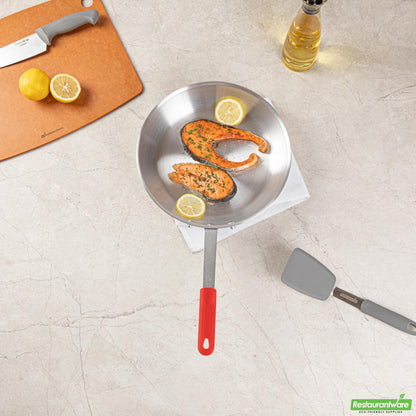 Wholesale Restaurantware Bundle: 6 Aluminum 12 Fry Pans and 6 Red Sleeves- Bulk