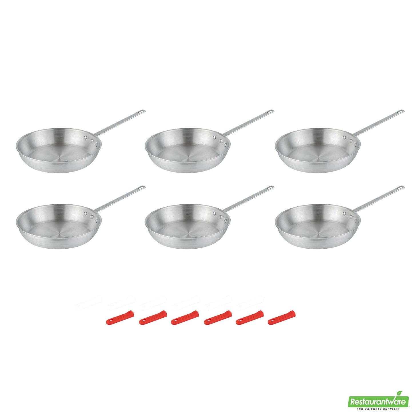 Wholesale Restaurantware Bundle: 6 Aluminum 12 Fry Pans and 6 Red Sleeves- Bulk