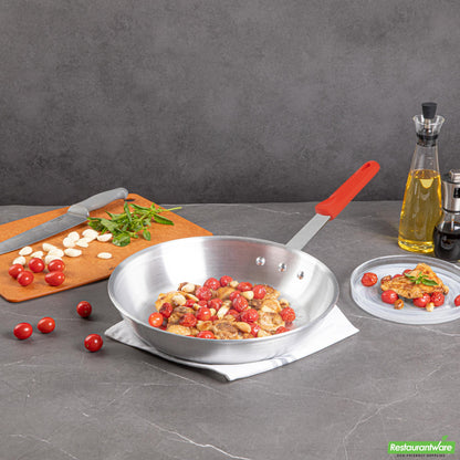 Wholesale Restaurantware Bundle: 6 Aluminum 14 Fry Pans and 6 Red Sleeves- Bulk