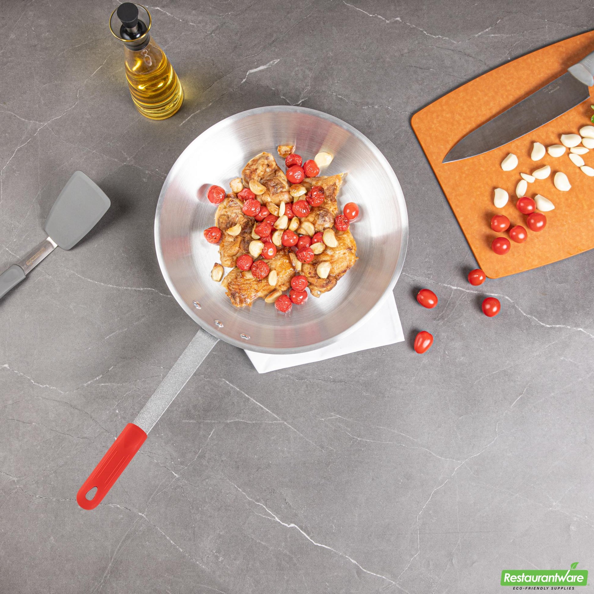 Wholesale Restaurantware Bundle: 6 Aluminum 14 Fry Pans and 6 Red Sleeves- Bulk