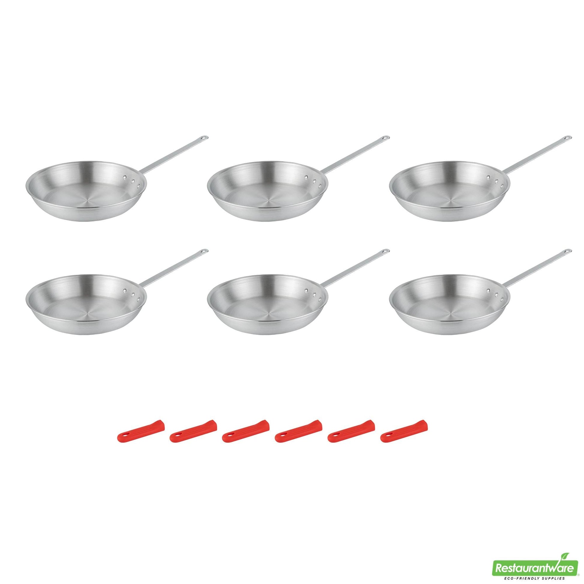 Wholesale Restaurantware Bundle: 6 Aluminum 14 Fry Pans and 6 Red Sleeves- Bulk