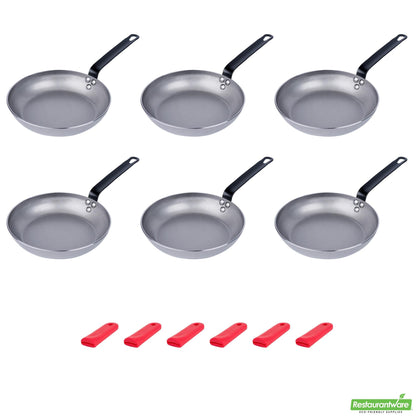 Wholesale Restaurantware Bundle: 6 Carbon Steel 9 1/2" Non-Stick Fry Pans and 6 Sleeves- Bulk