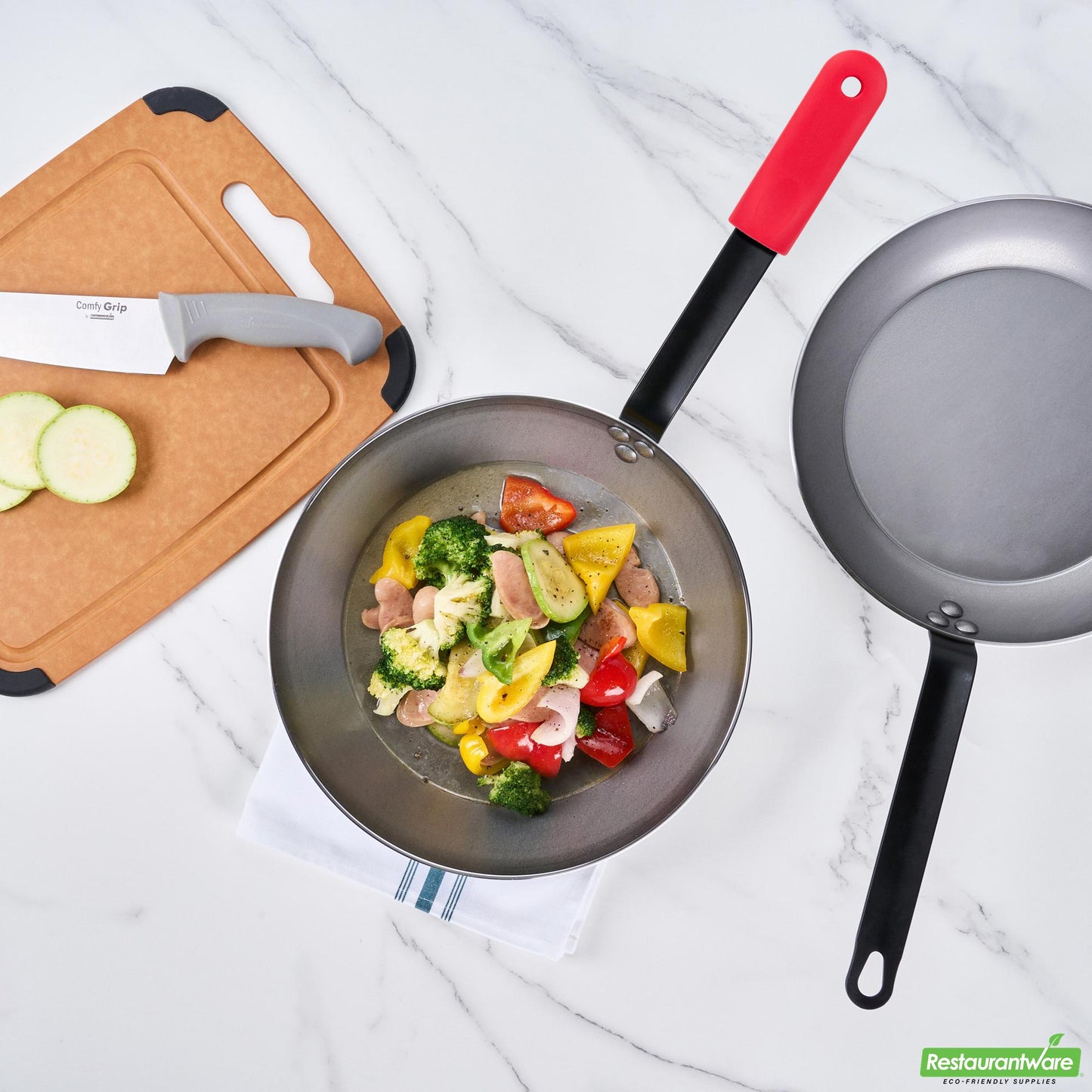 Wholesale Restaurantware Bundle: 1 Carbon Steel 12 Non-Stick Fry Pan and 1 Sleeve- Bulk