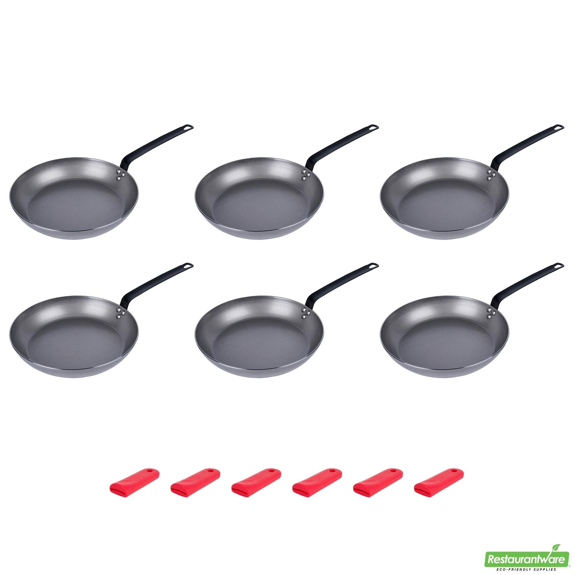 Wholesale Restaurantware Bundle: 6 Carbon Steel 13 Non-Stick Fry Pans and 6 Sleeves- Bulk