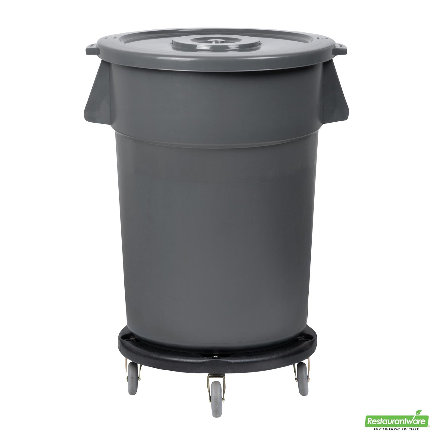 Wholesale Restaurantware Bundle: Gray 44 Gal Plastic Trash Can and Lid and Dolly- Bulk