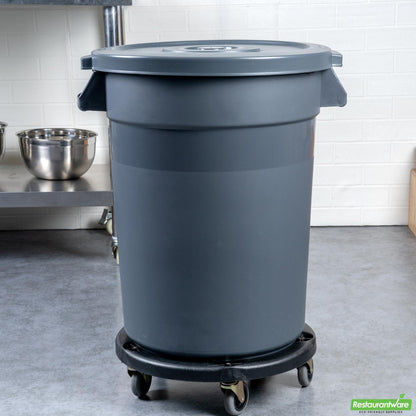 Wholesale Restaurantware Bundle: Gray 44 Gal Plastic Trash Can and Lid and Dolly- Bulk