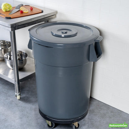 Wholesale Restaurantware Bundle: Gray 44 Gal Plastic Trash Can and Lid and Dolly- Bulk