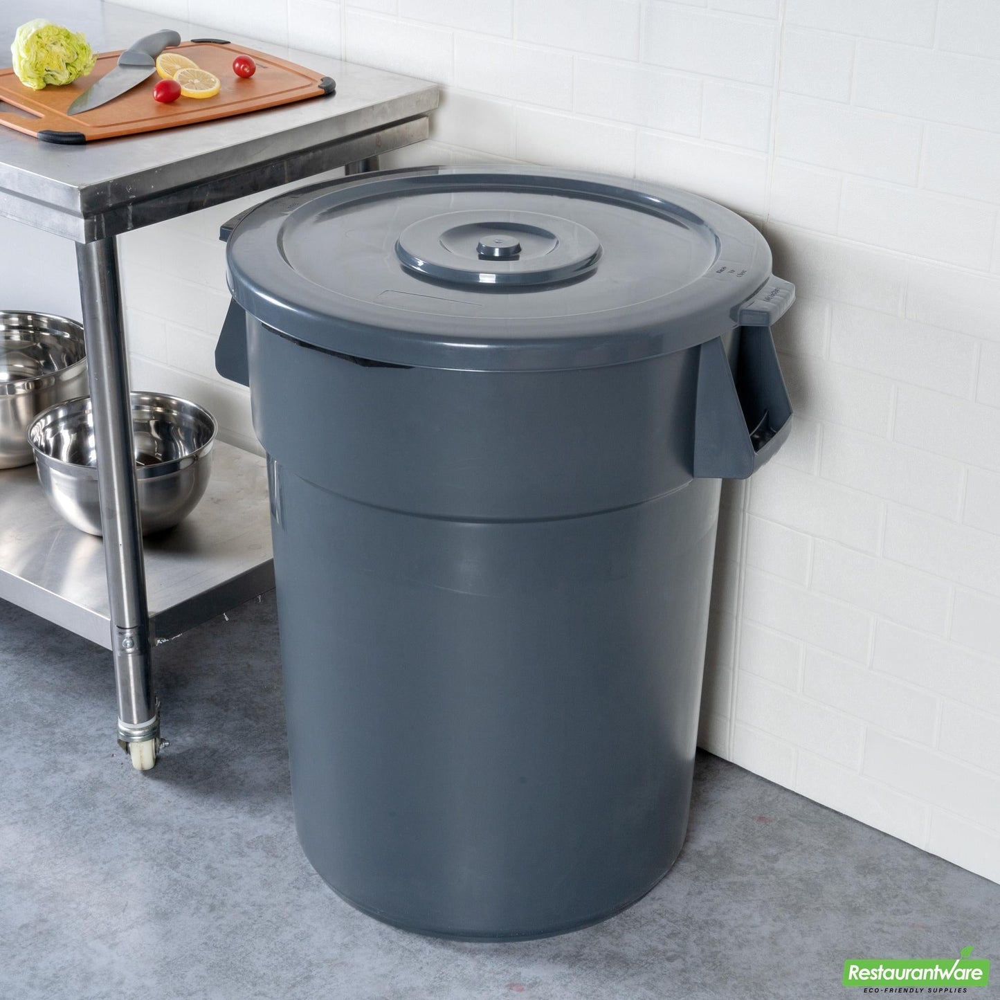 Wholesale Restaurantware Bundle: Gray 55 Gal Plastic Trash Can and Lid- Bulk