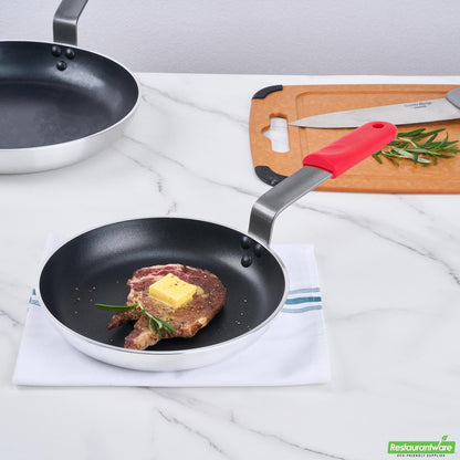 Wholesale Restaurantware Bundle: 1 Aluminum 9 Induction Ready Fry Pan and 1 Red Sleeve- Bulk