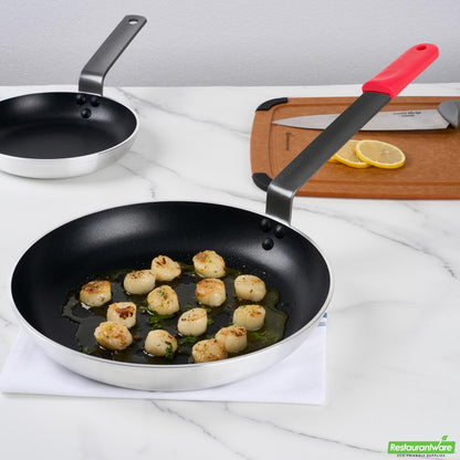 Wholesale Restaurantware Bundle: 6 Aluminum 12 Induction Ready Fry Pans and 6 Red Sleeves- Bulk