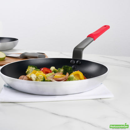 Wholesale Restaurantware Bundle: 1 Aluminum 13" Induction Ready Fry Pan and 1 Red Sleeve- Bulk