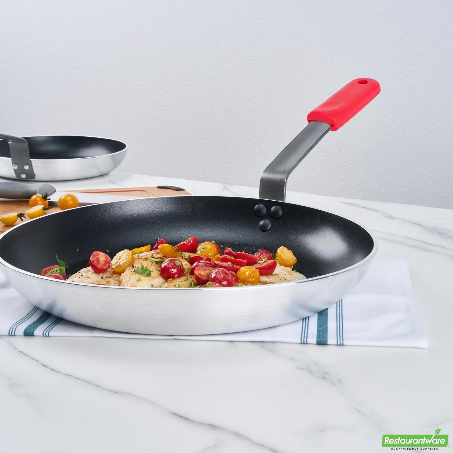 Wholesale Restaurantware Bundle: 1 Aluminum 16 Induction Ready Fry Pan and 1 Red Sleeve- Bulk